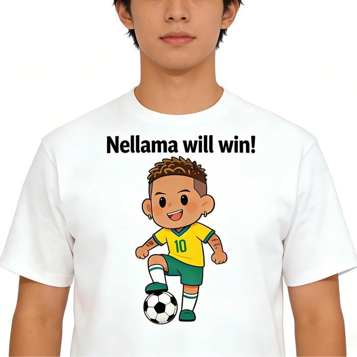 Neymar "Nellama will win!" Cartoon T-Shirt | 2026 FIFA World Cup Brazil Football Fan Tee | Soccer Gr