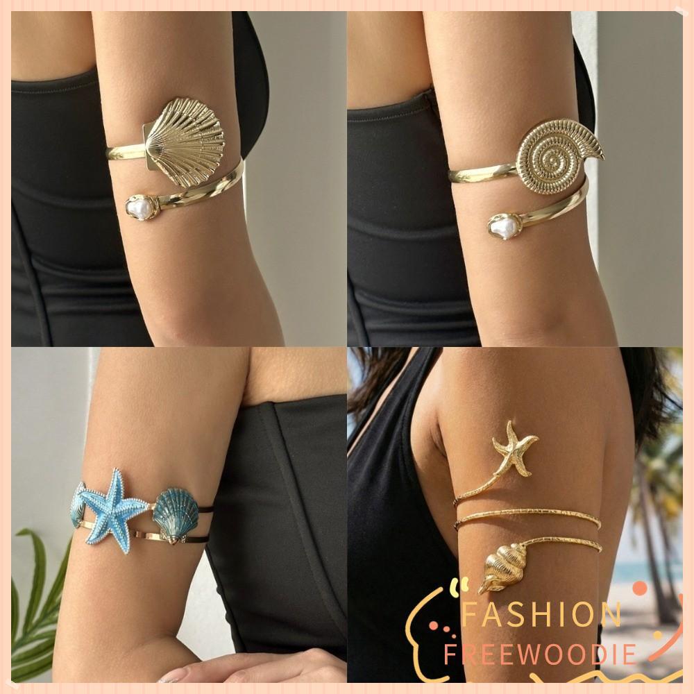 FREEWOODIE เปิดสร้อยข้อมือแขน, ปลาดาว Conch เปิด Cuff Armlet, สีทอง Bohemian ปรับ Upper Arm กําไลข้อมือของขวัญ