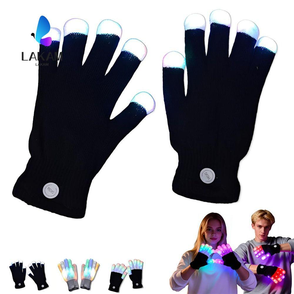 LAKAM LED Rave Mittens, Breathable 7 สี Light Show Finger Gloves, สบาย Light up กระพริบคอนเสิร์ต/ปาร์ตี้/กิจกรรม Props