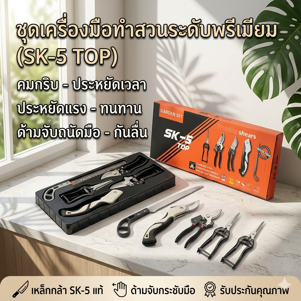 กรรไกรบอนไซ,ชุดอุปกรณ์ทำสวน 5 ชิ้น,การตัดแต่งกิ่งไม้ เครื่องมือครบ ใช้งานง่าย,ตัดได้คม ใช้อย่างกว้างขวาง ตัดกิ่ง
