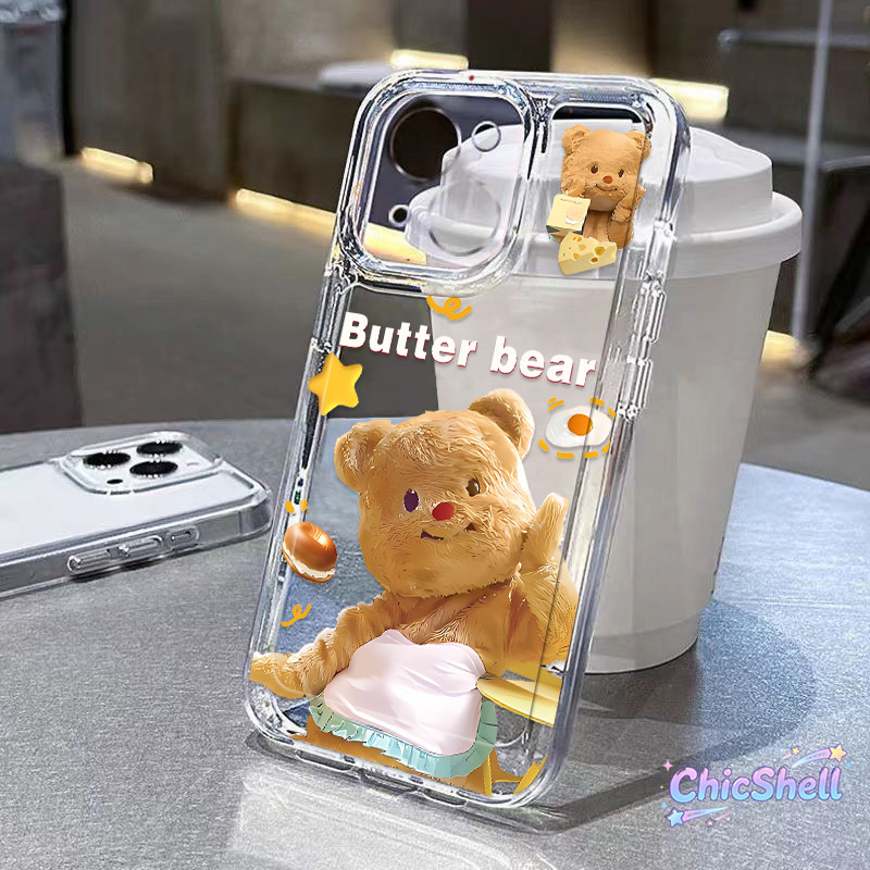 เคสไอโฟน การ์ตูนหมีเนย เคสใส กันกล้อง cho iPhone 11 12 13 14 15 16 ProMax X XR XS Max 7 8Plus-CL
