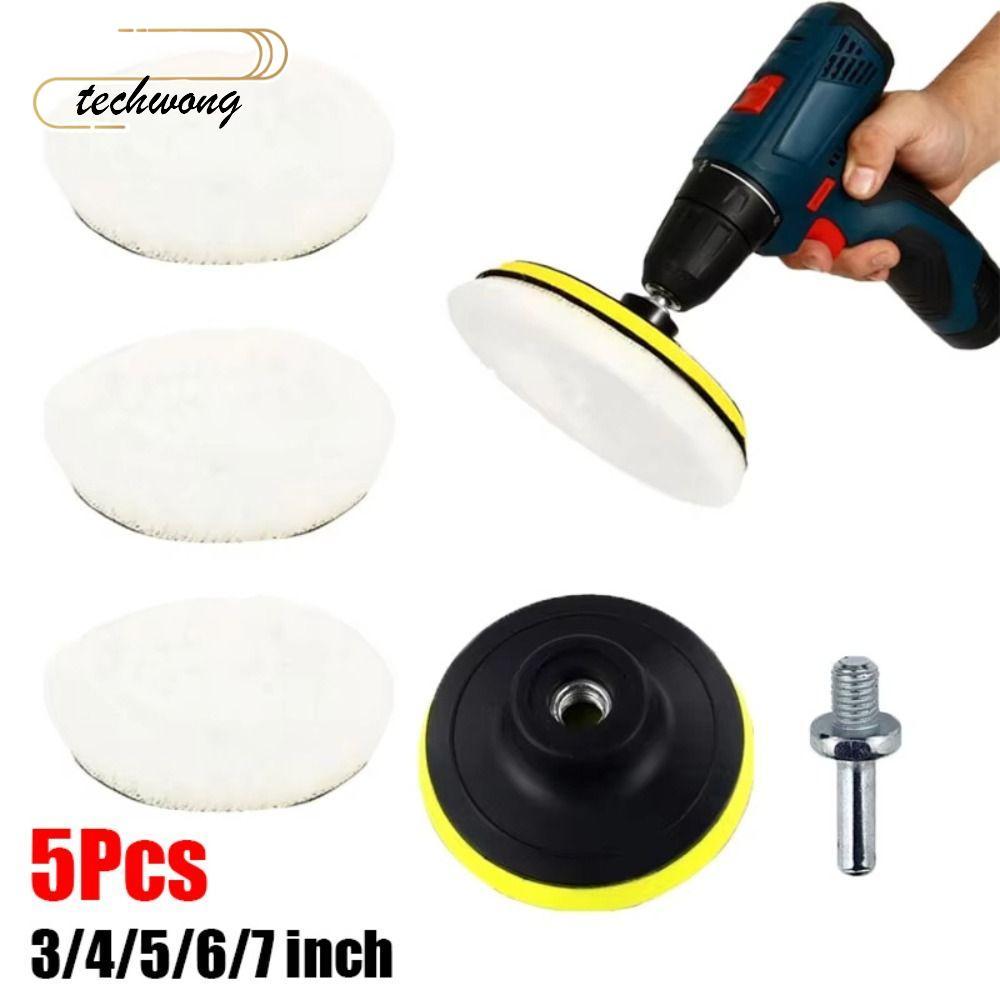 TECHWONG 5 ชิ้นรถแว็กซ์ฟองน้ําดิสก์, T-shape Flocking ชุดแผ่นขัดรถ, แบบพกพา 3/4/5/6/7 นิ้วล้อขัดขนสั