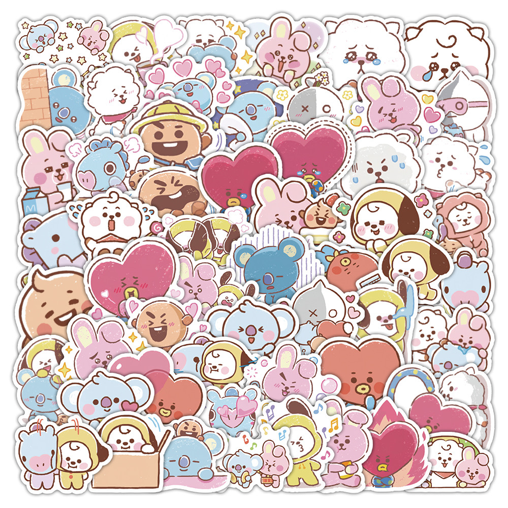 60 ชิ้นน่ารัก BT21 รุ่น Q สติกเกอร์, Kawaii ตัวการ์ตูน Decals สําหรับขวดน้ํา, แล็ปท็อปและวารสาร DIY
