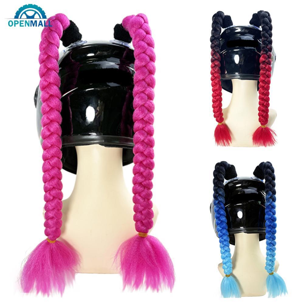 OPENMALL 2pcs หมวกกันน็อคมอเตอร์ไซค์ Dual Pigtail Braids ตกแต่งผู้หญิง Braids วิกผมสําหรับหมวกกันน็อ