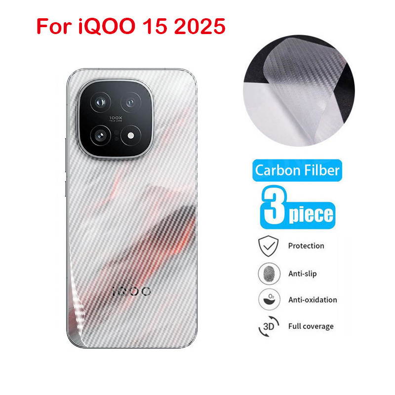 1-3 ชิ้นคาร์บอนไฟเบอร์กลับฟิล์มสําหรับ iQOO 15 5G 13 4G 5G 2025 Anti-Scratch สติกเกอร์ป้องกันหน้าจอป้องกันฟิล์ม