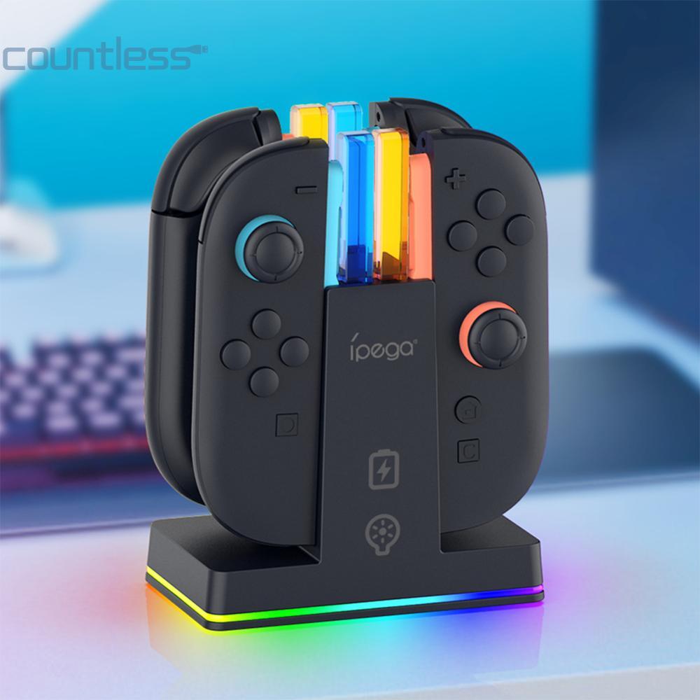 สถานีชาร์จแม่เหล็ก 4-In-1 พร้อมไฟ RGB Joy-Pads Charger ตัวบ่งชี้ LED แท่นชาร์จอย่างรวดเร็วสําหรับ NS