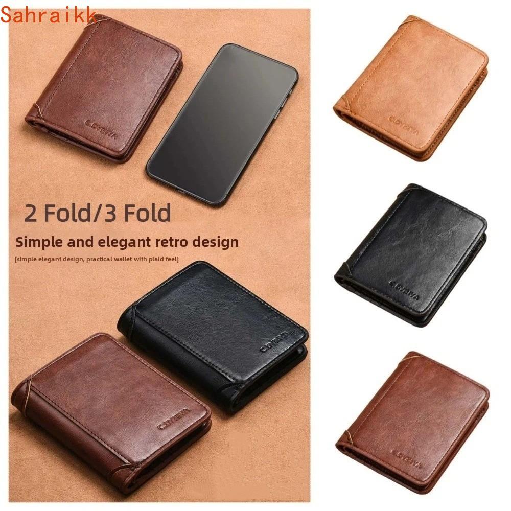 AXIOM กระเป๋าเงินสดกันขโมย,สีทึบ 2 พับ/3 พับกระเป๋าสตางค์สั้นผู้ชาย,แฟชั่น ID Badge Holder PU หนังบัตรเครดิตกรณีชายกระเป๋าหนังกลางแจ้ง