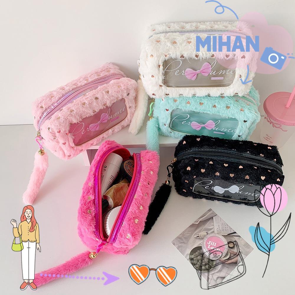 MIHAN Pencil กระเป๋าดินสอโบว์ความจุขนาดใหญ่, กระเป๋าแต่งหน้ามัลติฟังก์ชั่น