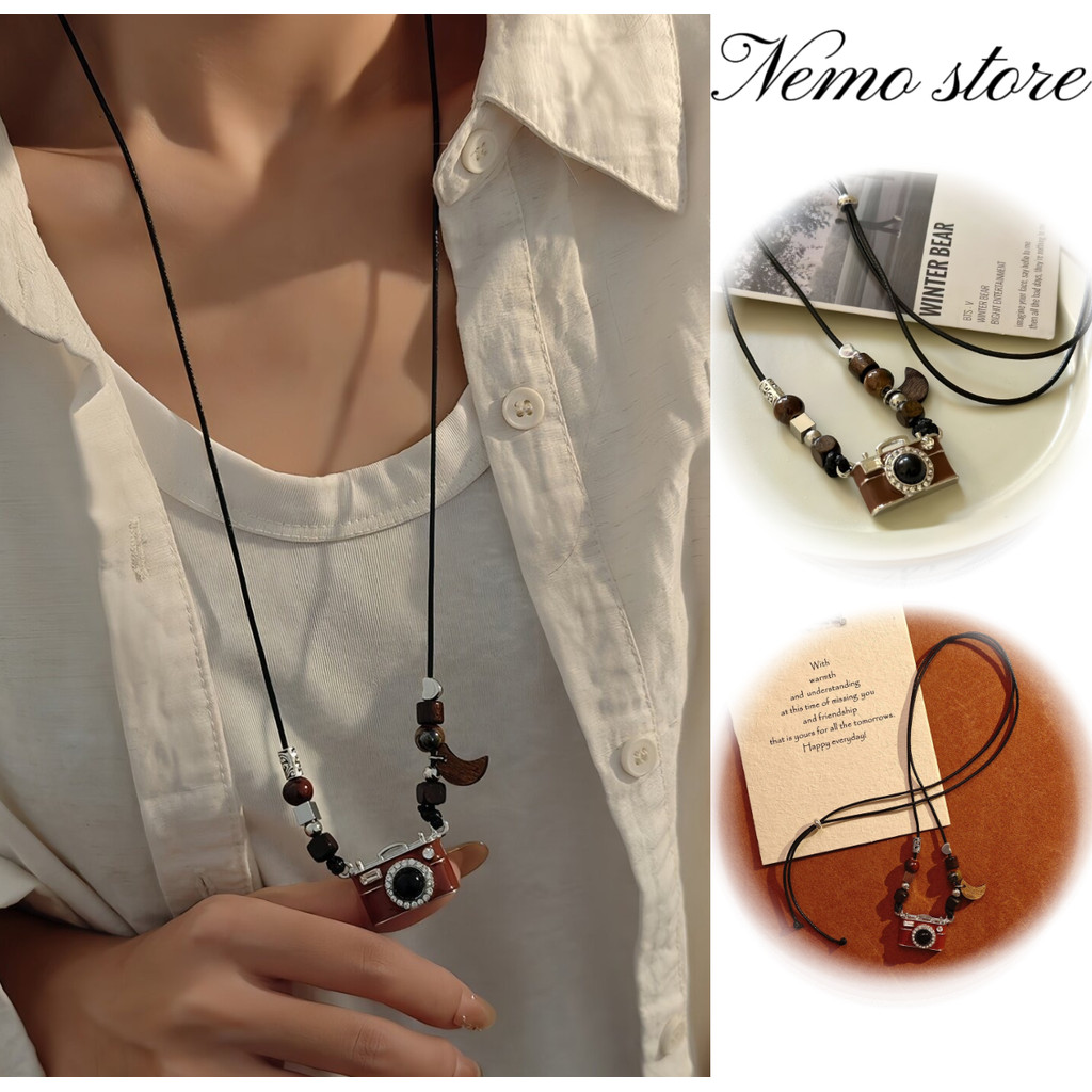 Nemo store #BRL-23 สร้องคอ สายเชือก ดีเทลจี้ลายกล้อง สไตล์เท่ ใส่ง่าย