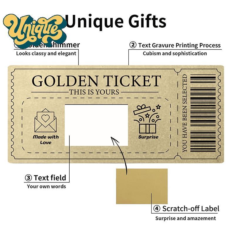 (ไม่ซ้ําใคร) การ์ดขูด Raffle Gift Scratch Off Ticket Golden Ticket Surprise Concert Ticket Party Fav