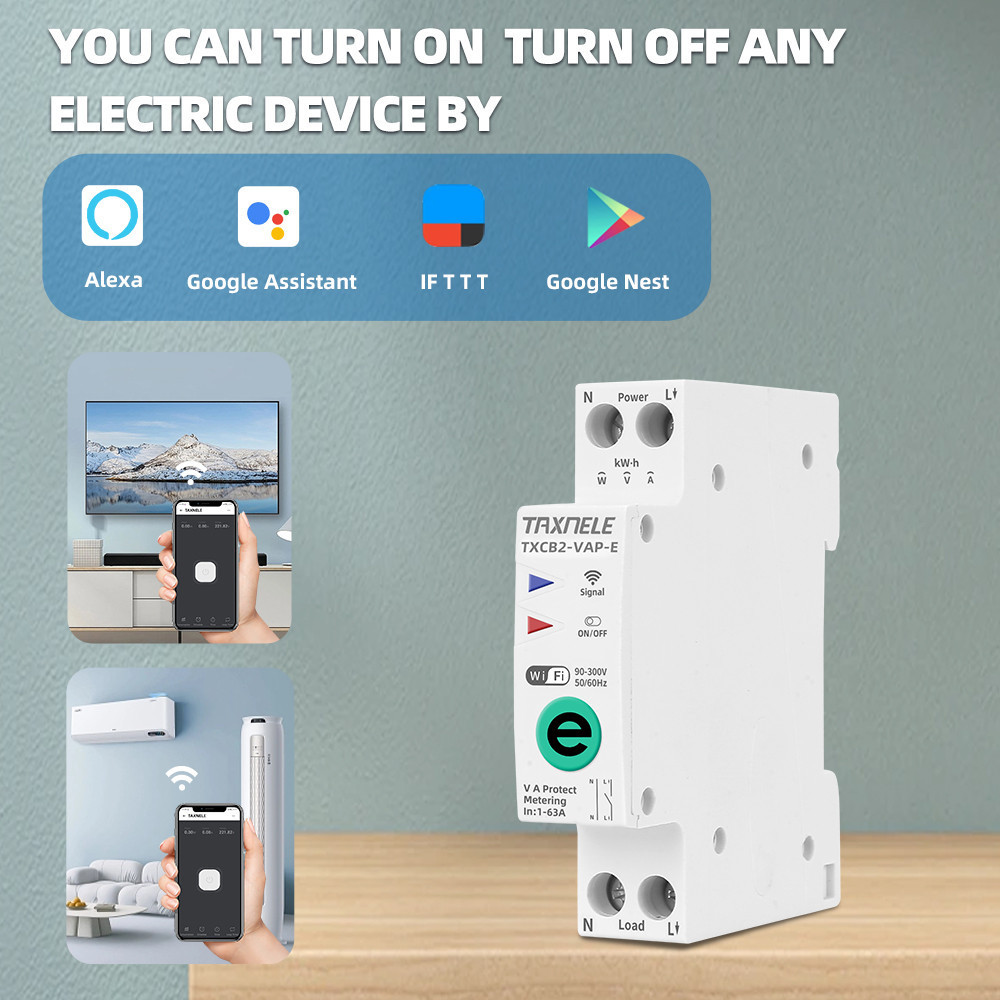 Taxnele Ewelink 1P+N 63A 110V 220V WIFI สมาร์ทสวิตช์ Energy Meter Circuit Breaker รีเลย์แรงดันไฟฟ้า Current Protection - รูปที่ 5