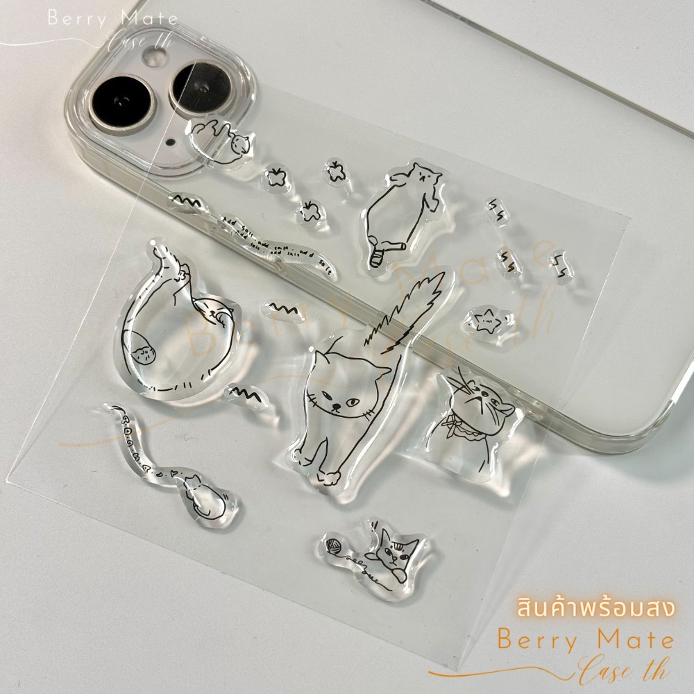 สติ๊กเกอร์ ตุ๊กตา การ์ตูน ลูกแมว สีใสสนุก ติดเคสสำหรับไอโฟน หลายรุ่น ตัวติด น่ารัก ที่ติดโทรศัพท์ เครื่องคอม เคสแท็บเล็ต