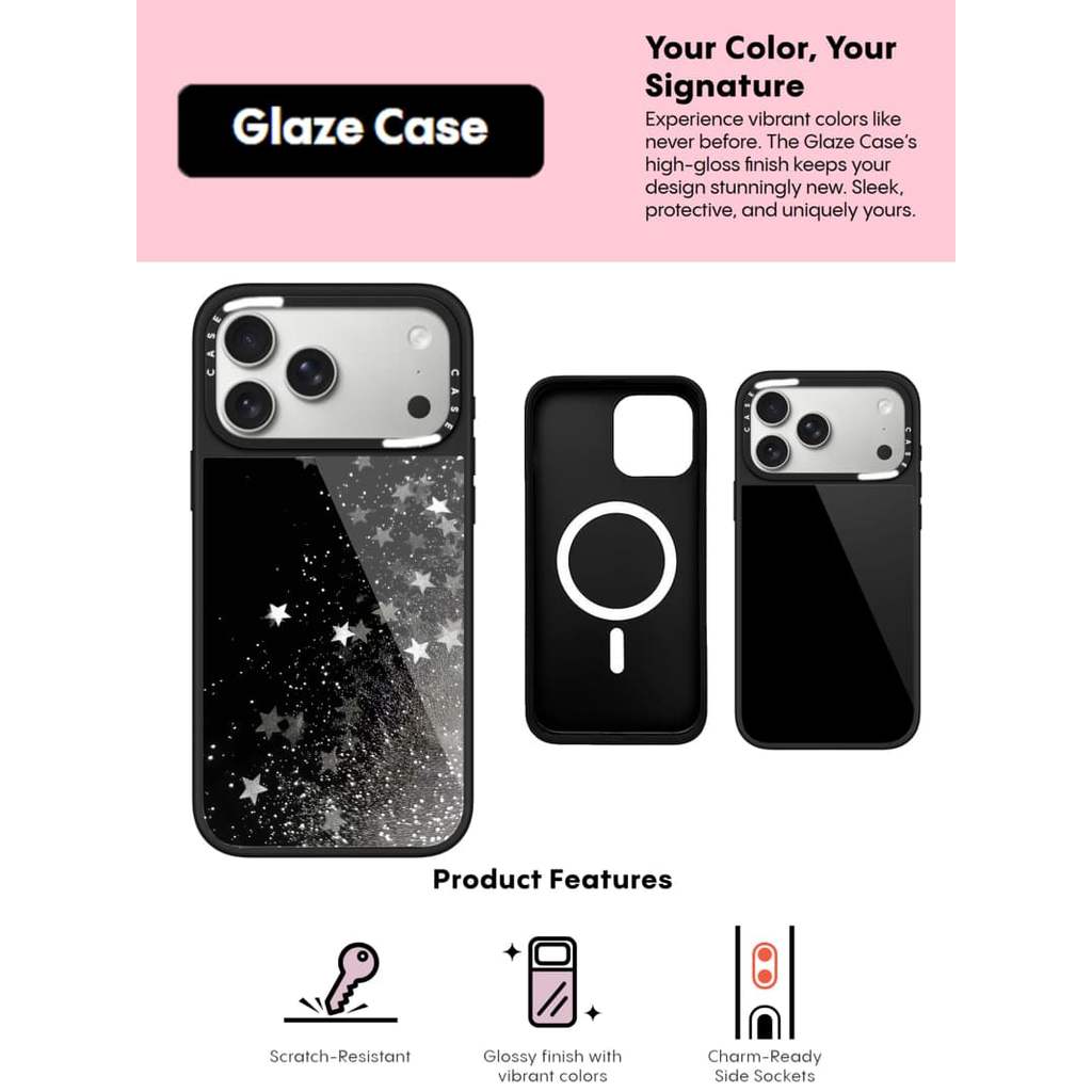 CASECASE X สีดําพื้นหลังดาวกรณีรอยขีดข่วนแม่เหล็กดูดเคลือบสําหรับ IPhone 17 Air 16 15 14 Pro Max Plu
