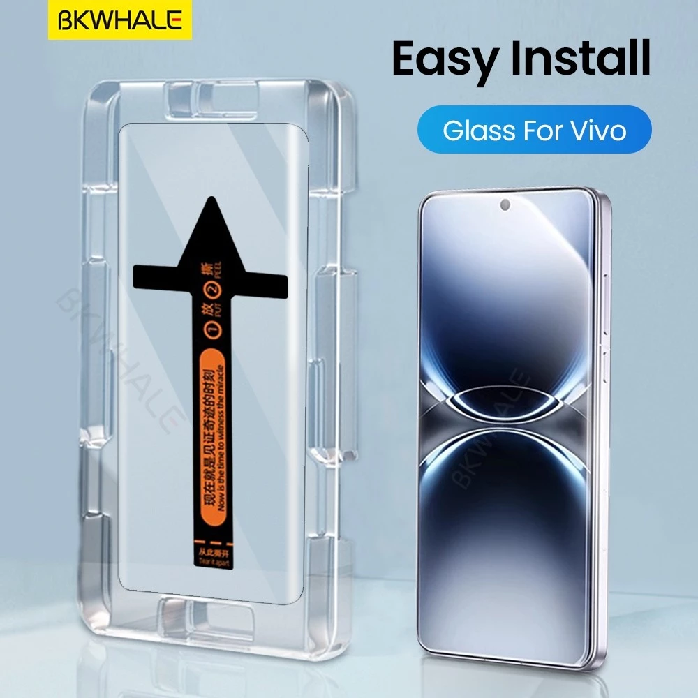 BKWHALE ติดตั้งง่ายกระจกนิรภัยสําหรับ Vivo X200S X100S V60 V50 V40 V30 Lite V40E V30E V29E V29E V29 Y300 Y200 X300 X300 X200 Pro Mini X100 Ultra Screen Protector 13 15 Pro iQOO 11 Pro 12 Pro