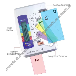 🔥กรุงเทพ✅เครื่องทดสอบแบตเตอรี่ดิจิตอล LCD วัดถ่าน C/AA/AAA/D/9V/ลิเธียม แบบพกพา หน้าจอสีดำ/เงิน