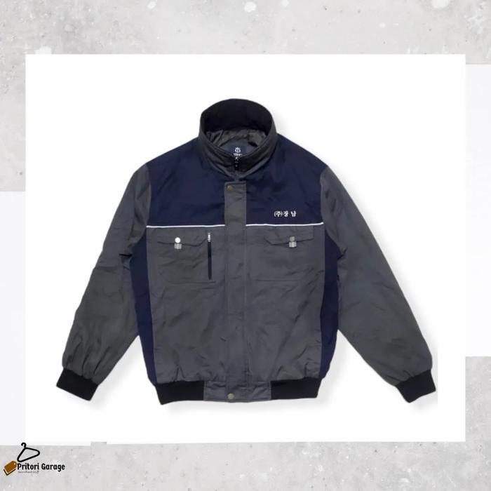 Harington Work Jacket Ziben Button Pocket Dark Grey Blue Color Block