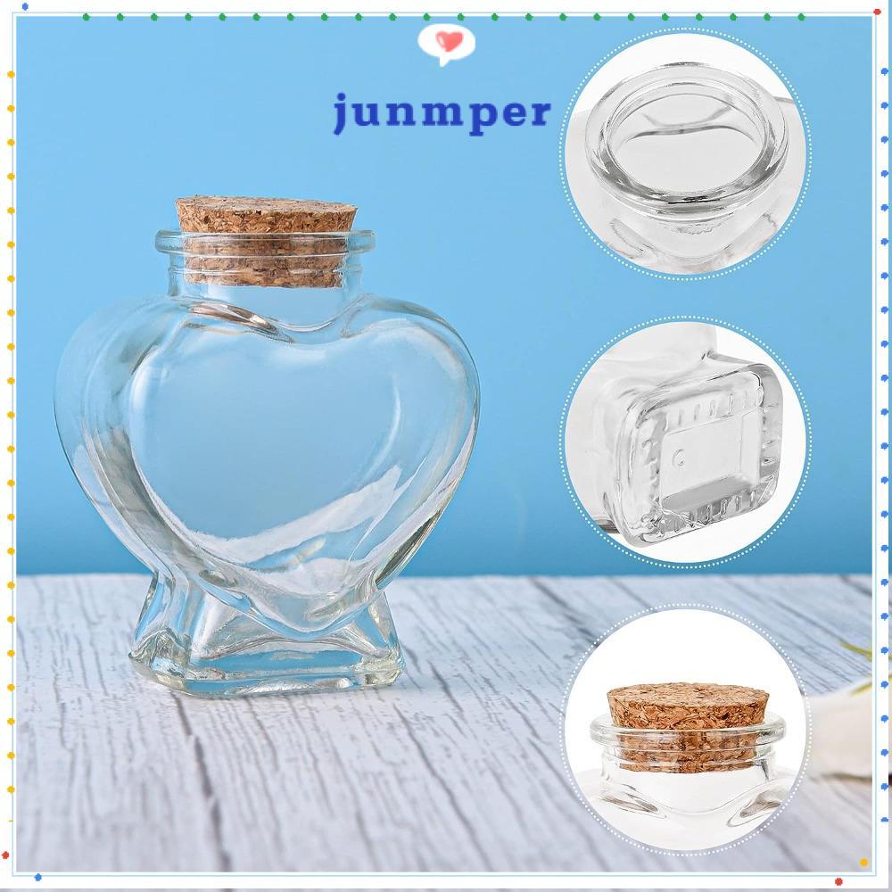 JUNMPER ขวดรูปหัวใจ, พร้อมจุกไม้ก๊อก ขวดแก้วเปล่าแบบพกพา, น้ําหนักเบาขวดดริฟท์ขนาดเล็กสําหรับหรืองานฝีมือศิลปะ DIY โครงการตกแต่งอุปกรณ์ปาร์ตี้งานแต่งงาน