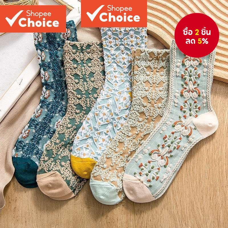 สุภาพสตรีสไตล์พระราชวังย้อนยุคสามมิตินูนถุงเท้าหวานน่ารักโมริชุดลําลองถุงเท้ากลางหลอด