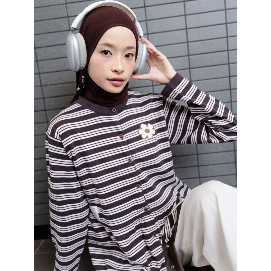 Tome Ame - Nijiko Longsleeves Brown - เสื้อถักลายทาง
