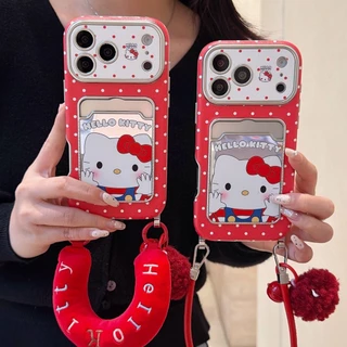 คิตตี้แมวหน้าต่างใส่การ์ดเหมาะสําหรับ ไอโฟน 17โปรแม็กซ์ ผิวเชือกแขวนเคสโทรศัพท์แอปเปิ้ล16/15/14/13