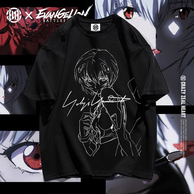 คลาสสิก Anime Genesis Evangelion Yohji Yamamoto เสื้อพรีเมี่ยมสะดวกสบายผู้ชายคอกลมแขนสั้น Tee Anime 
