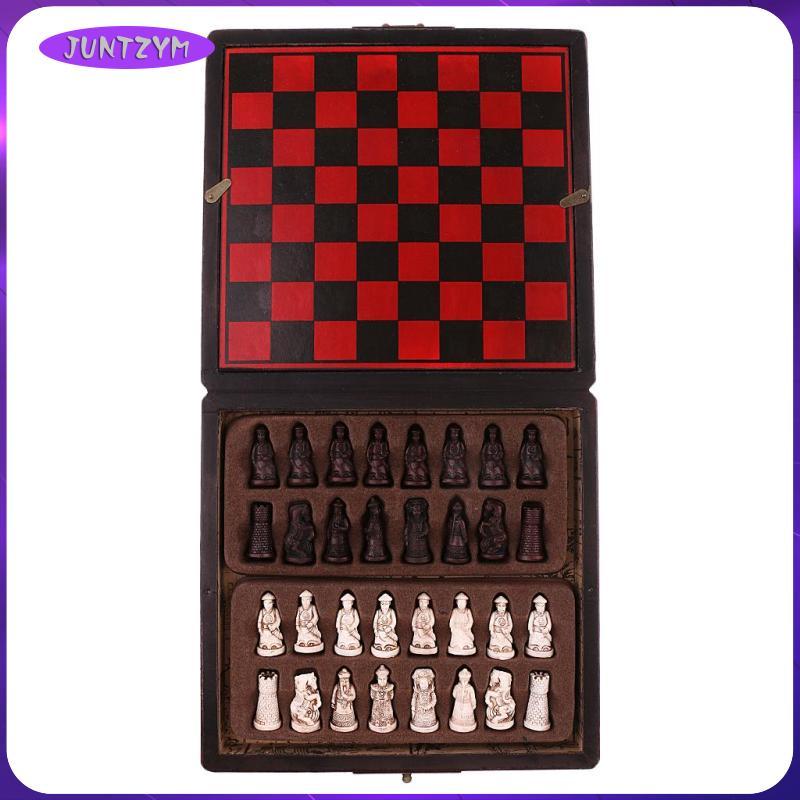 [juntzym] Vintage Portable Chinese Chess Set Travel Chess Pieces Toys for Family