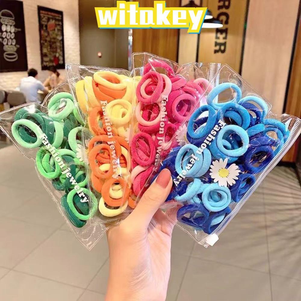 WITAKEY ยางรัดผมแบบ scrunchie ขนาด 50 ชิ้น/เซ็ต ยืดหยุ่นและแฟشั่น สี candy สำหรับผู้หญิง