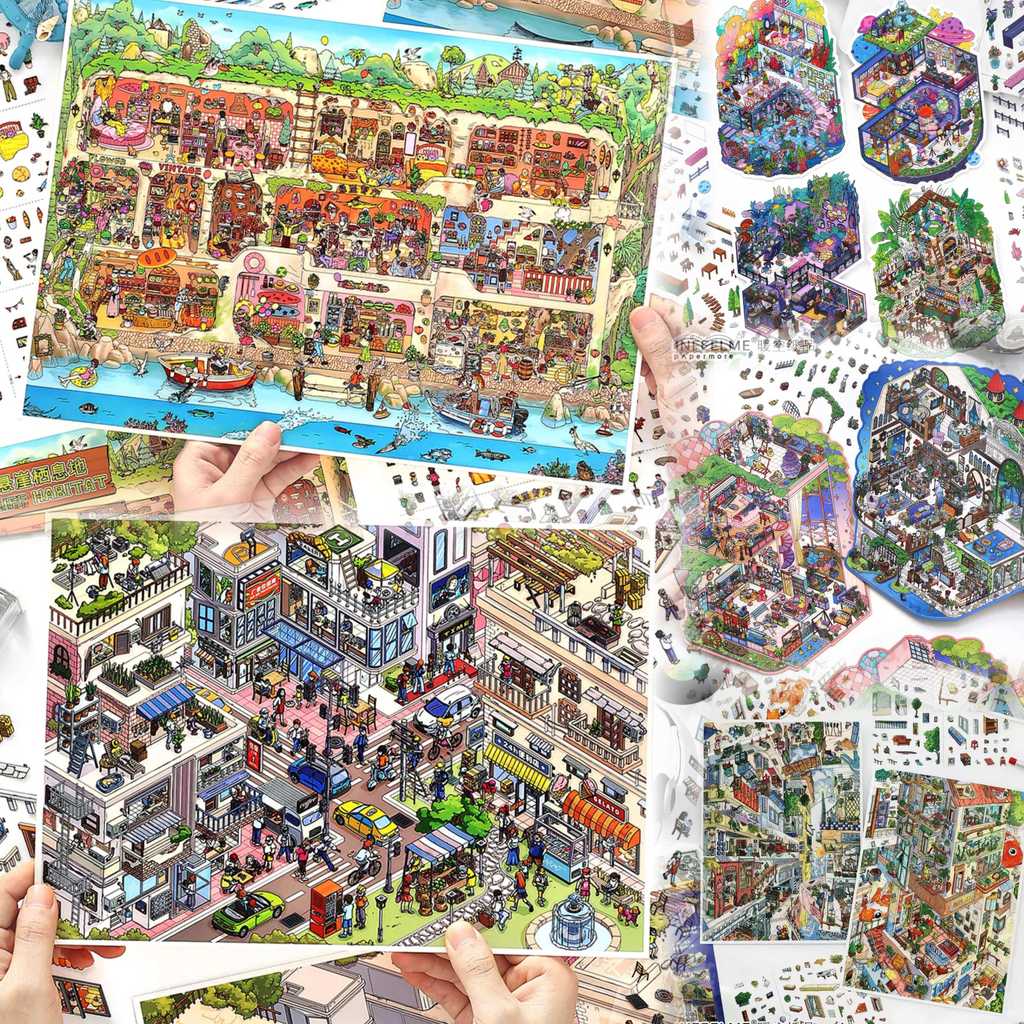 อินฟีล.ฉัน วันนี้เปิด 29.0 + 31.0 ชุดสติกเกอร์ภูมิทัศน์การบีบอัดสามมิติฉากขนาดเล็กสติกเกอร์