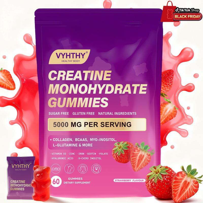 VYHTHY Creatine Monohydrate Gummies – พร้อมคอลลาเจน, BCAAs, L-Glutamine, Biotin, Zinc, Vitamin D3 & 