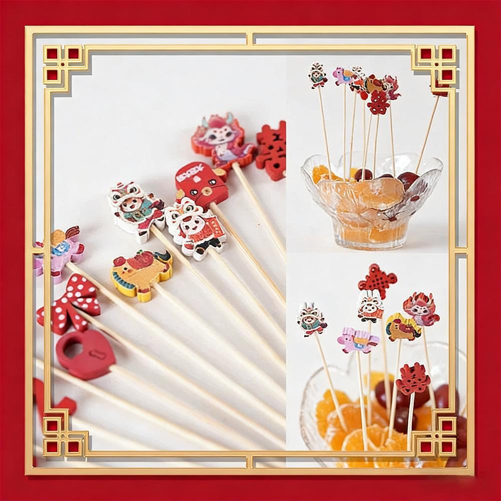 2026 ผลไม้ Skewers ปีใหม่ซัพพลายสลัดแซนวิชไม้จิ้มฟันส้อม Skewers ไม้จิ้มฟัน R4v3