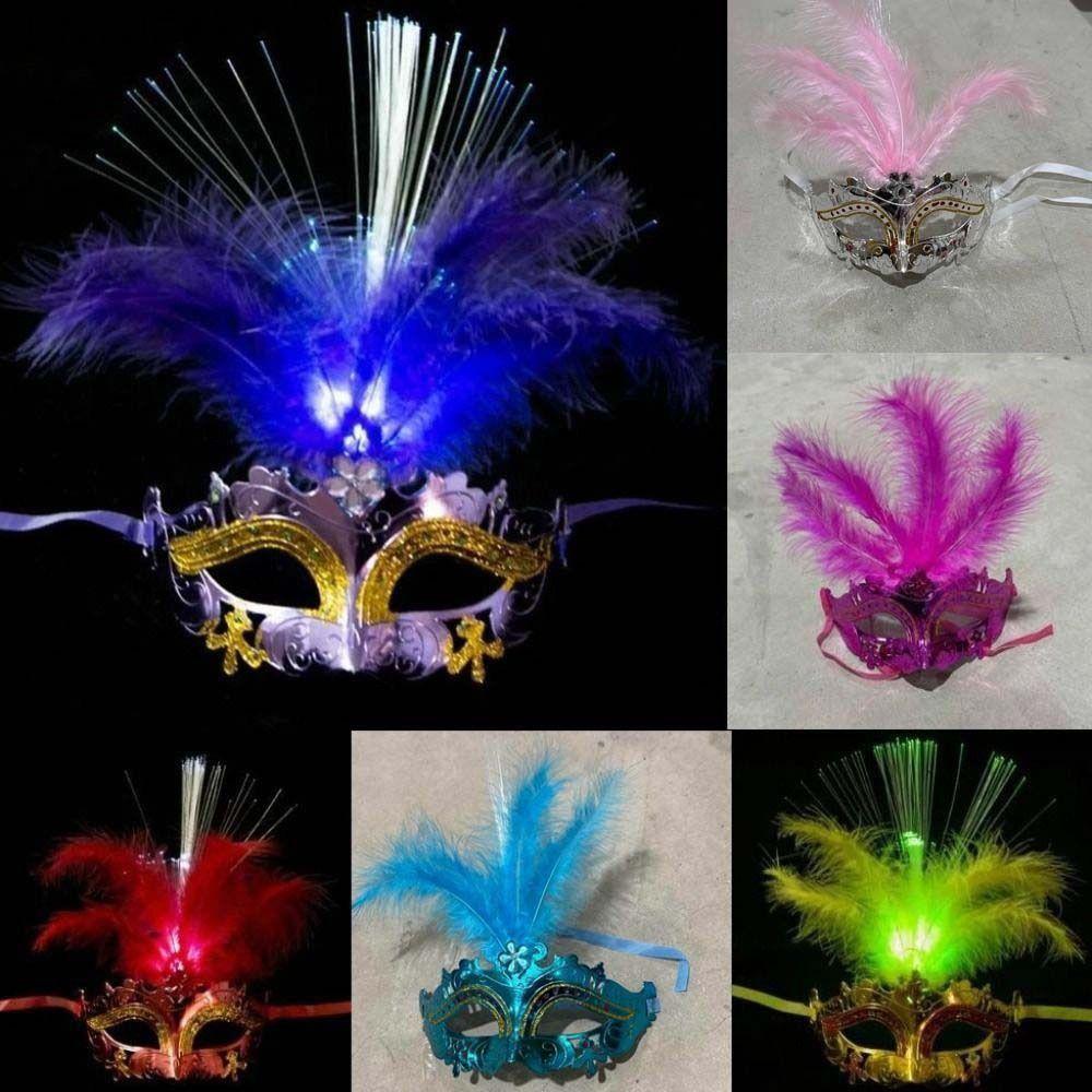 JUNYUE88ZU หน้ากากเรืองแสง LED, อุปกรณ์ปาร์ตี้ Hollow Out Feather หน้ากากผีเสื้อ, Queen Makeup Light