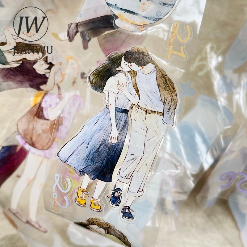 JIANWU ตัวละครน่ารักพืชดอกไม้ตัวอักษรภูมิทัศน์วัสดุ Collage Scrapbooking PET เทปสร้างสรรค์ DIY Journal เครื่องเขียน
