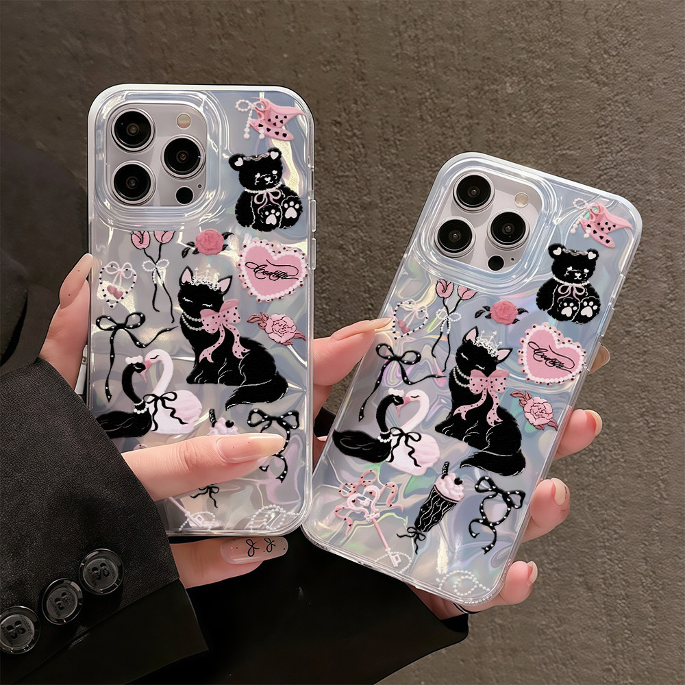 จัดส่งในพื้นที่ เคสโทรศัพท์ลายแมวน่ารักระลอกน้ำเหมาะสำหรับ iPhone16 15 14 13 11 6 7 8 plus Pro Promax