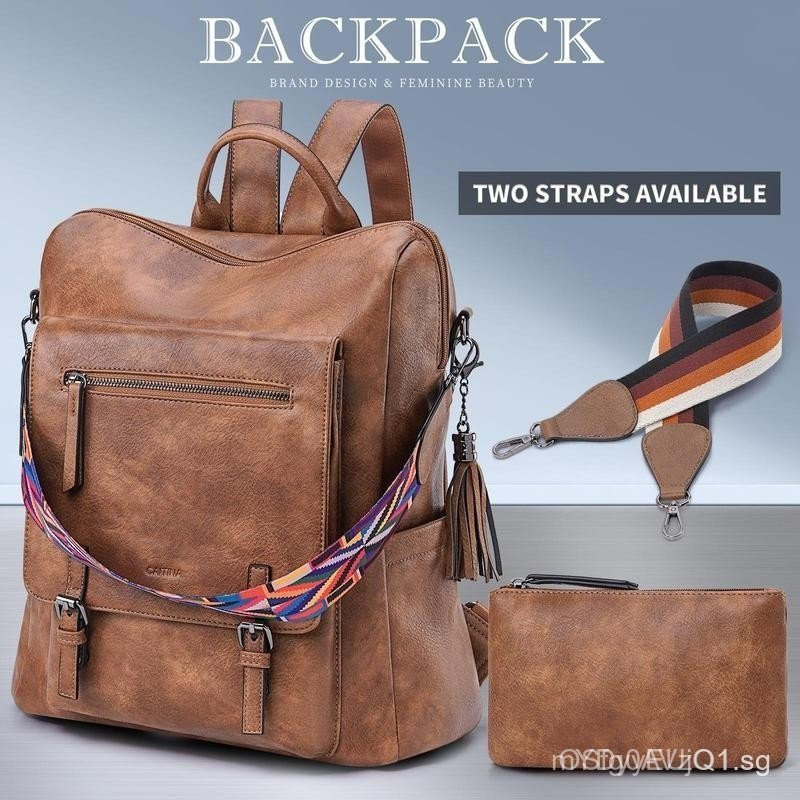 CAITINA 4048 เป้สะพายหลังขนาดใหญ่ ทำจากหนังPU ดีไซน์แฟชั่น สไตล์เหมาะทั้งผู้หญิงและผู้ชาย มีสายข้อมื