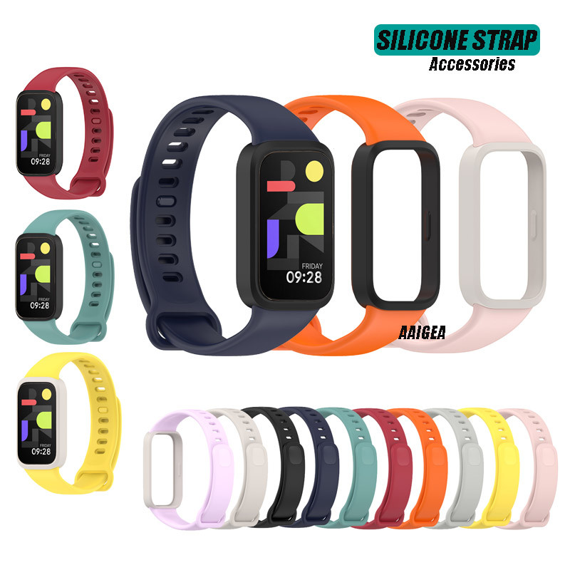 2in1 กรณี + สายรัดสําหรับ Redmi Band 3 / เข้ากันได้สําหรับ Xiaomi Band 9 Active สายรัดข้อมือซิลิโคนอ่อนนุ่มคุณภาพสูง