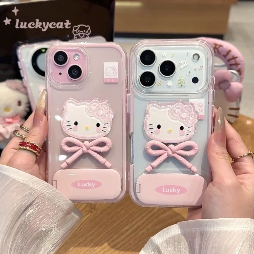 3D DIY โบว์สีชมพูแมวเคสโทรศัพท์สําหรับiPhone 17 16 15 14 13 12 11 Pro Max X XS XR XS Max 7 8 Plus