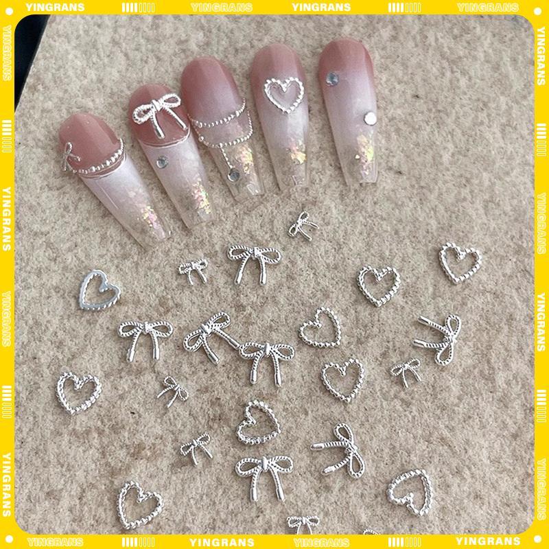 [yingrans] 10 ชิ้นโลหะผสม Bowknot Love Nails Art Charms ตกแต่ง 3D โลหะหรูหรา Silver Bows รูป Jewellery DIY เล็บออกแบบอุปกรณ์ TH