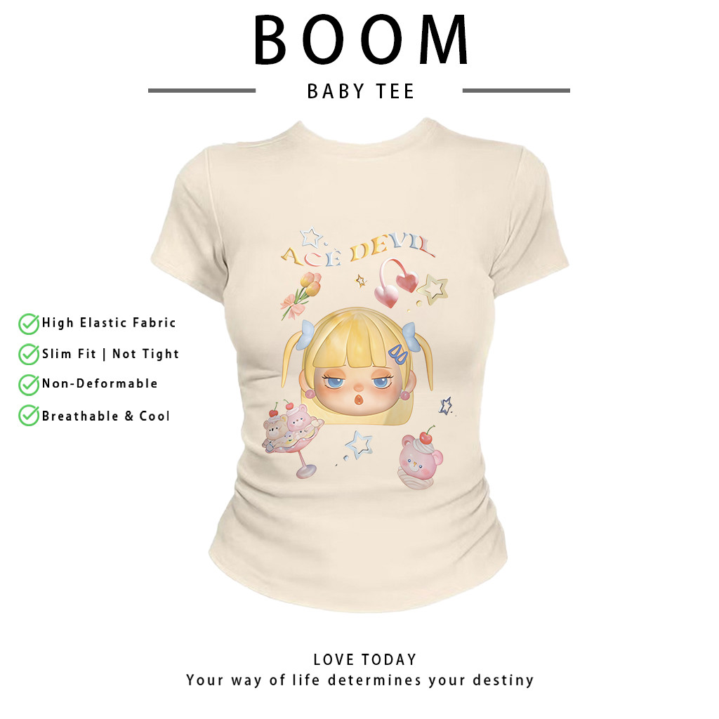 COD（จัดส่งภายใน 24 ชั่วโมง）เสื้อสาวอวบ เสื้อครอปท็อป แขนสั้น babytee สไตล์เกาหลี y2k T-shirt | LOVE DEVIL