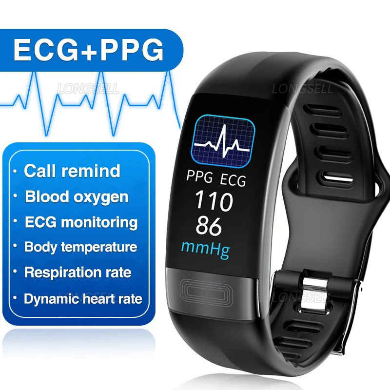 Smartwatch Body Temperature Monitor สายรัดข้อมือ ECG PPG ความดันโลหิต HRV Test Sleep Alarm Alert Rem