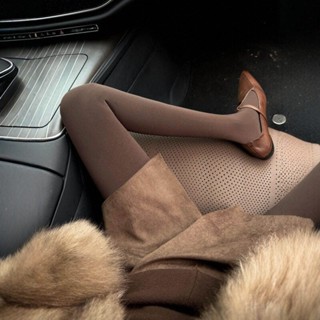 พันธะ hose ยืดหยุ่นสีน้ำตาลแบบเกาหลี retro สำหรับผู้หญิงในฤด…