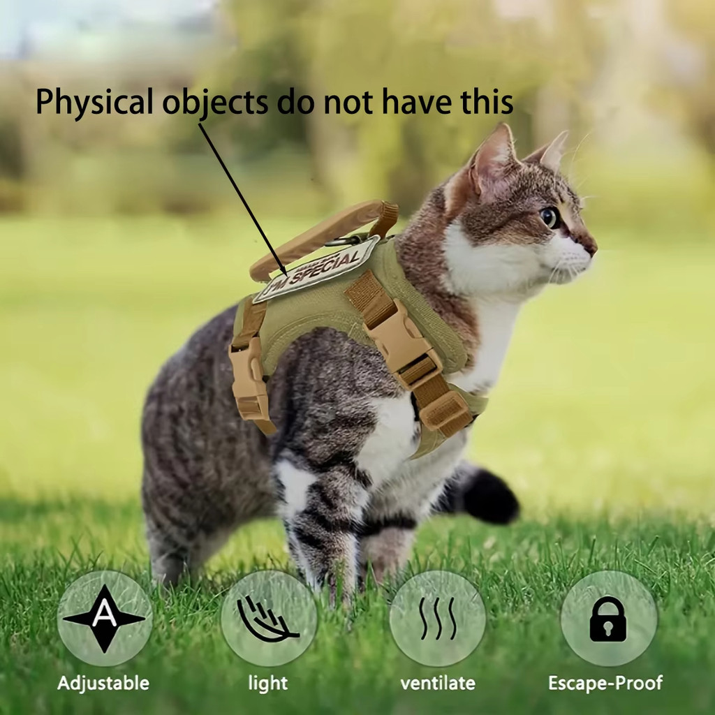 Tactical cat chest harness vest type lead rope anti-break adjustable walking cat leash dog small dog chain one outfit