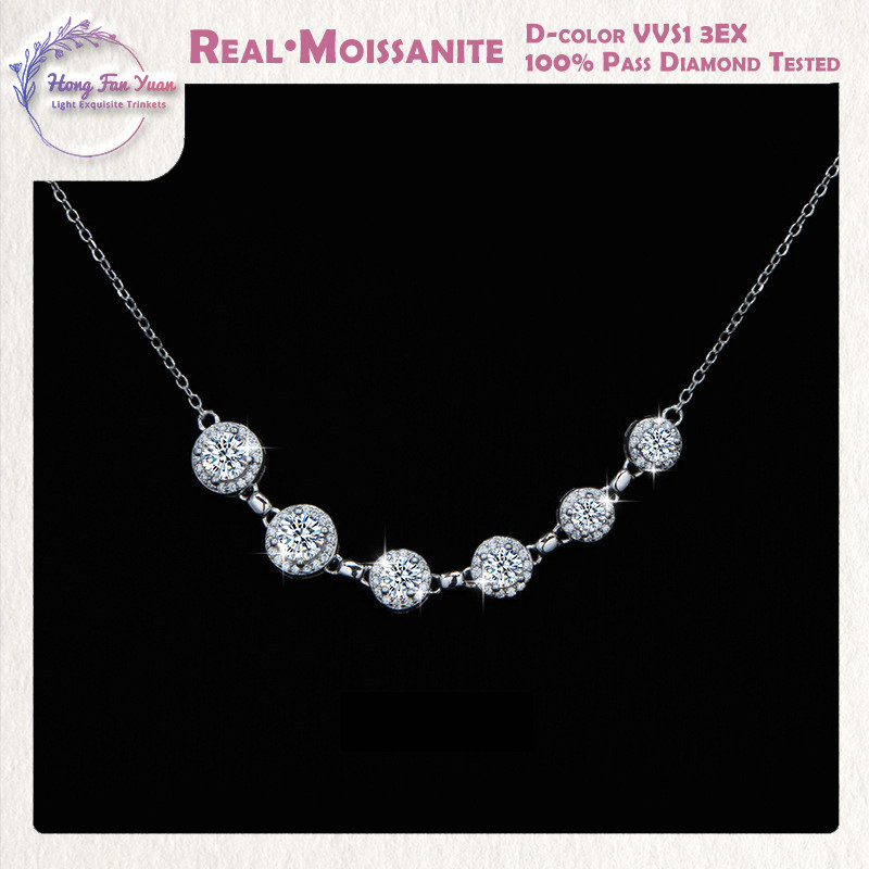 HFY 3.5ct จริง Moissanite สร้อยคอ Swans Whisper Collarbone สร้อยคอหรูหรา GRA ได้รับการรับรอง S925 เง