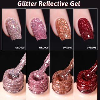 【Local】UR SUGAR 4PCS 15ml แชมเปญซิลเวอร์เจลสะท้อนแสงชุดยาทาเล็บ Glitter เคลือบเงากึ่งถาวร Soak Off UV เจลแต่งเล็บชุด