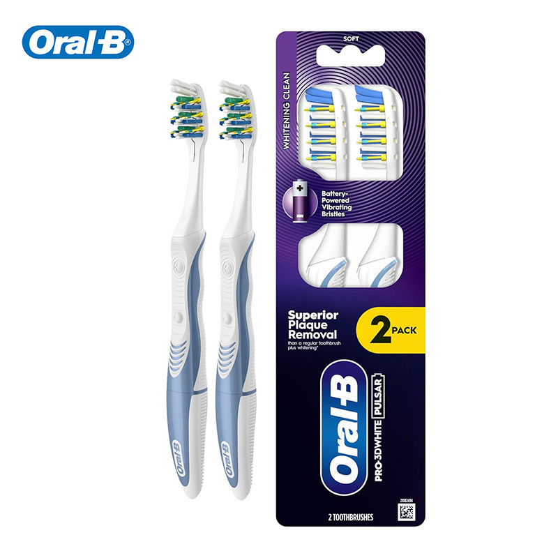 ORAL B Pro-3D White Pulsar แปรงสีฟันไฟฟ้าแบบสั่นแบบใช้แบตเตอรี่ 2 ชิ้น แพ็ค