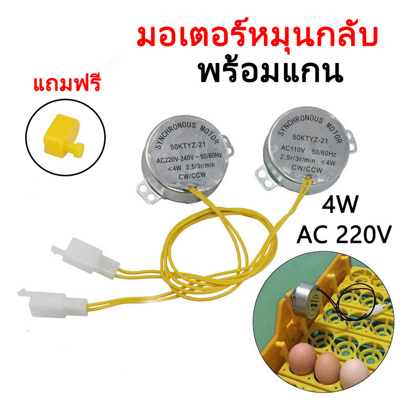 มอเตอร์กลับไข่ แถมฟรีเพลา มอเตอร์หมุนไข่ มอเตอร์พลิกไข่ อุปกรณ์ฟักไข่ 220V 4W 3RPM พร้อมจุกเสียบและสายต่อ