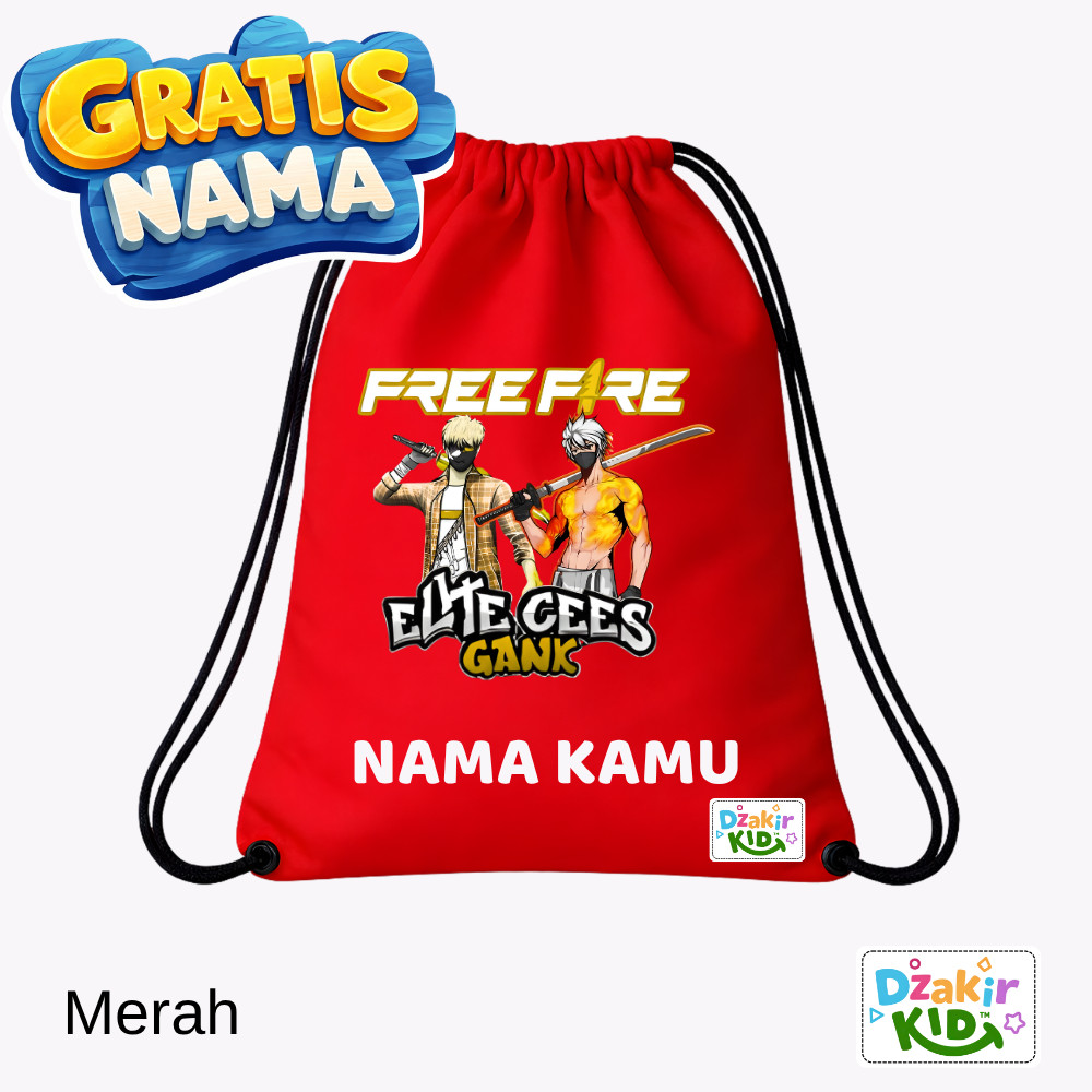 DZAKIR KIDS Drawstring Bag ฟรี NAME FF FREEFIRE ELITE GANK CEES GROUP 5 สีหลากหลายสําหรับเด็กชายและเ