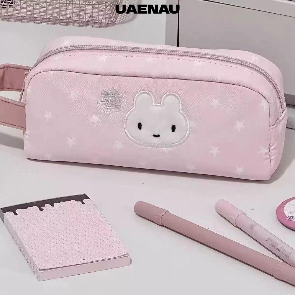 ทํา กระเป๋าใส่ปากกา,สีชมพูดาวกระต่ายแบบดินสอ,ทนทานความจุขนาดใหญ่มือถือซิปออกแบบเครื่องเขียนจัดเก็บกระเป๋านักเร