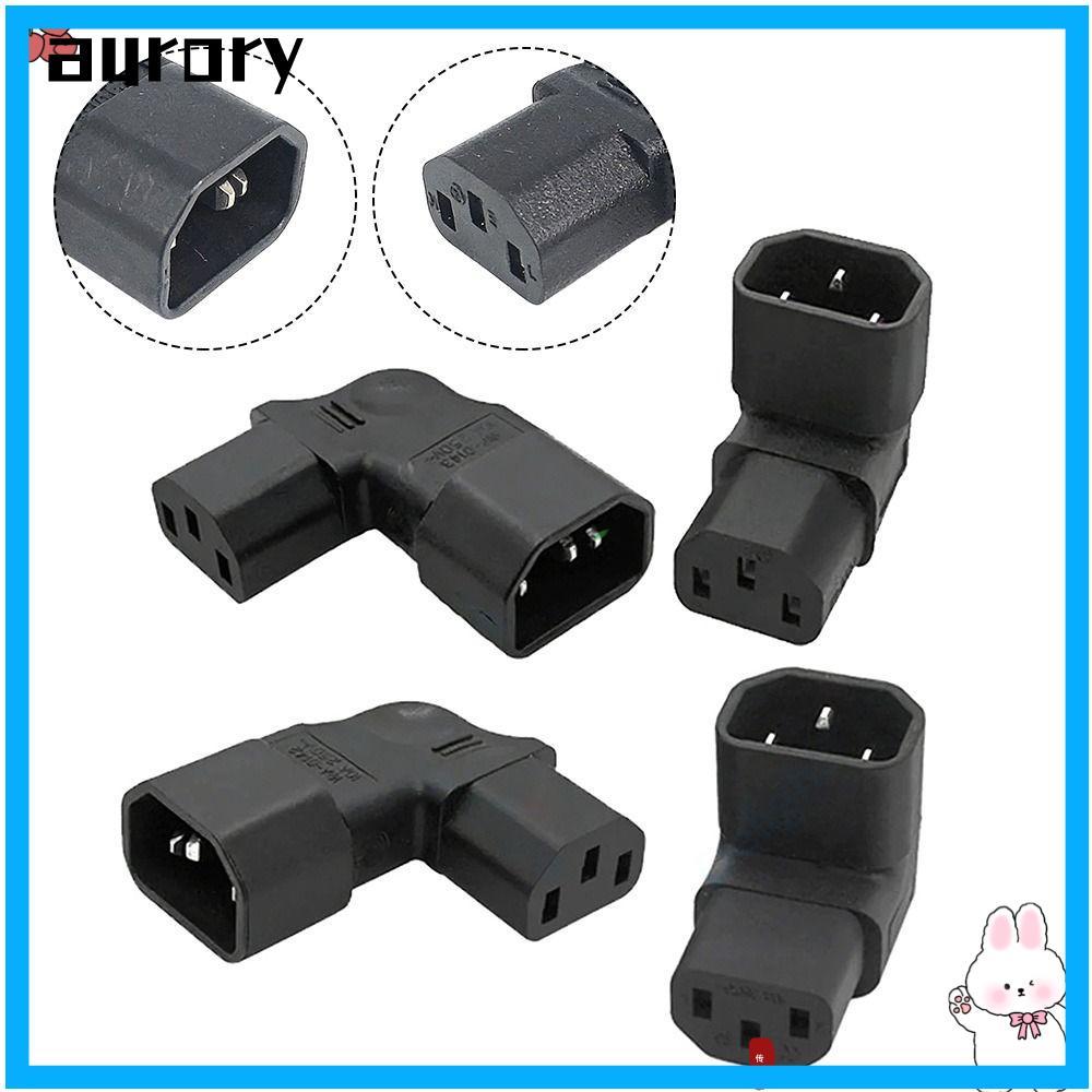 AURORY อะแดปเตอร์ AC, C14 ถึง C13 Male to Famale AC Plug Converter, Professional 90 องศา 3Pin Extens