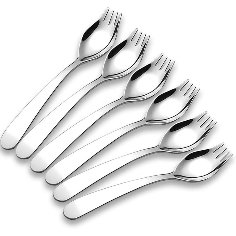 6-Pack Mini Stainless Steel Sporks, Back to school supplies เรียกน้ําย่อยขหวานสลัดชุด, ว 5.9  (S)