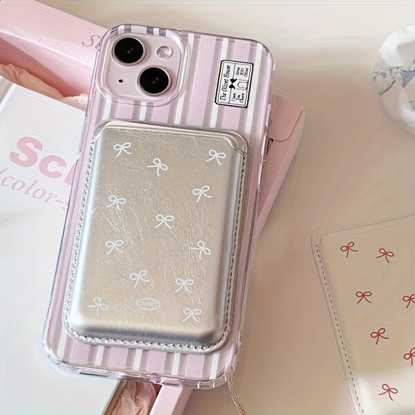 true money wallet card wallet ที่ใส่บัตร PU แม่เหล็กผีเสื้อเกาหลีเหมาะสําหรับ iPhone16Promax ผู้ถือบ